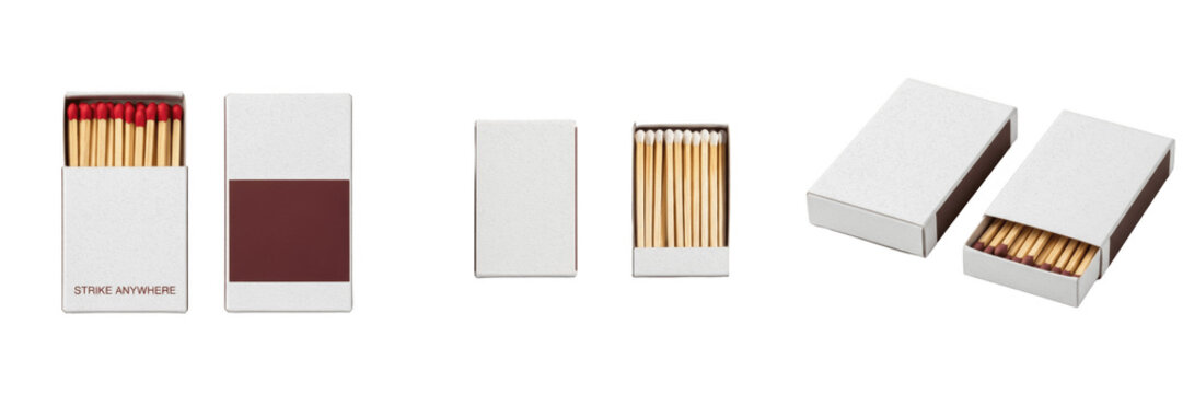 Set and Collection of simple blank matchbox isolated on transparent PNG background