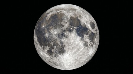 Fototapeta premium Full moon glowing in the dark night sky, detailed lunar surface with craters and grey textures, astronomical celestial body in deep space