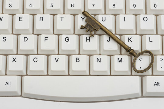 Vintage key on white computer keyboard for keyword research