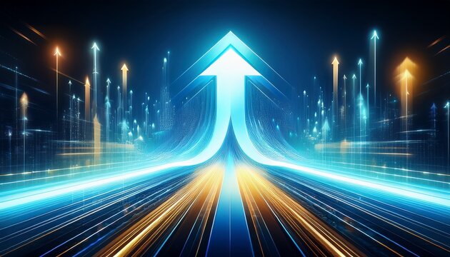 rising arrow theme with abtract high speed technolog pov motion blur