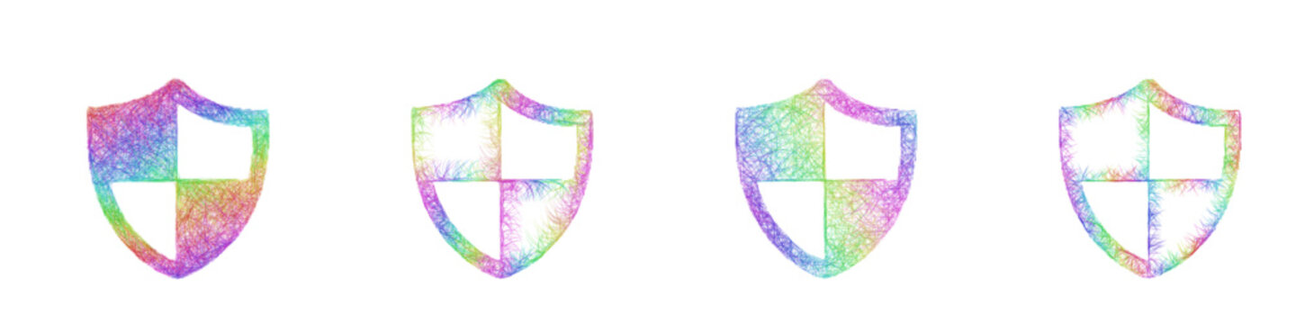 Multicolor sketch security shield icon design set
