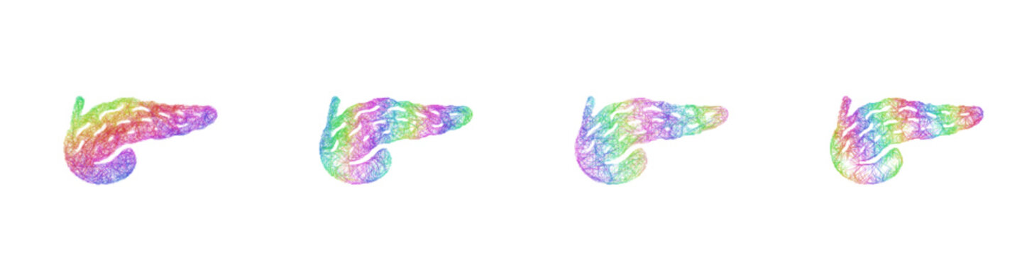 Multicolored sketch pancreas icon design set