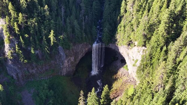 The picturesque Tamawanas Falls flows through Mt. Hood National Forest which spans from Mt Hood to the Columbia River Gorge in Oregon. This scenic area, near Portland, offers year-round recreation.