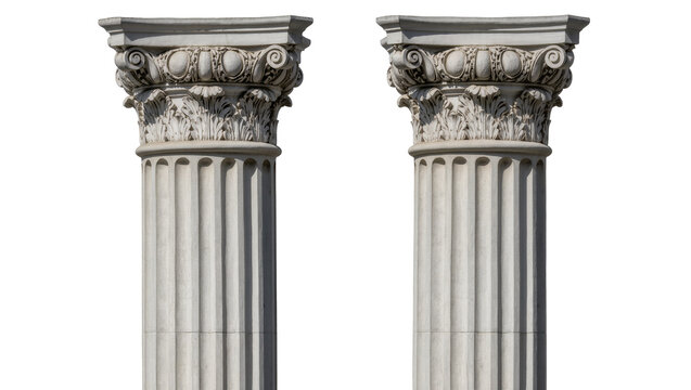 Isolated classic stone columns with ornate capitals and fluted shafts, architectural element
