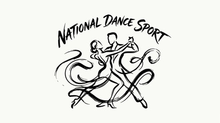 Obraz premium National dance sport ballroom couple dynamic ink drawing.