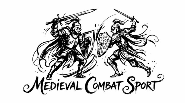 Medieval combat sport illustration of knights fighting.