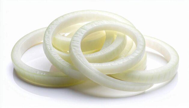 3D loose stack of translucent onion rings icon isolated on white backg
