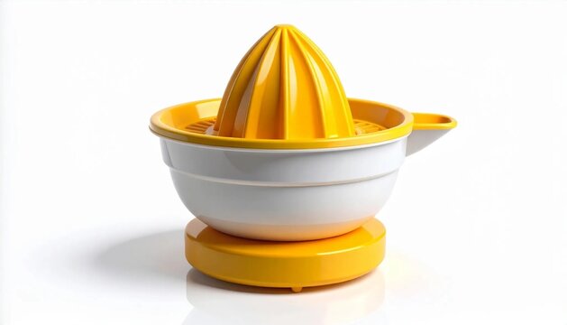 3D manual cone citrus juicer with small reservoir icon isolated on whi