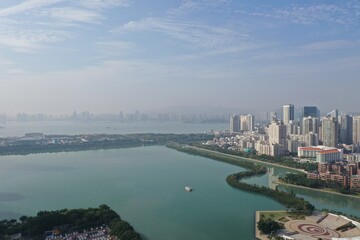 Aerial View of Turquoise Bay and Hotel Towers in Xiamen © YOBAEK
