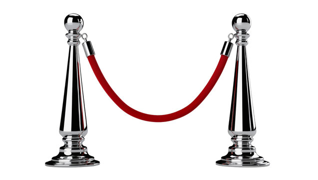 Isolated glossy silver stanchions connected by a plush red velvet rope barrier for exclusive access