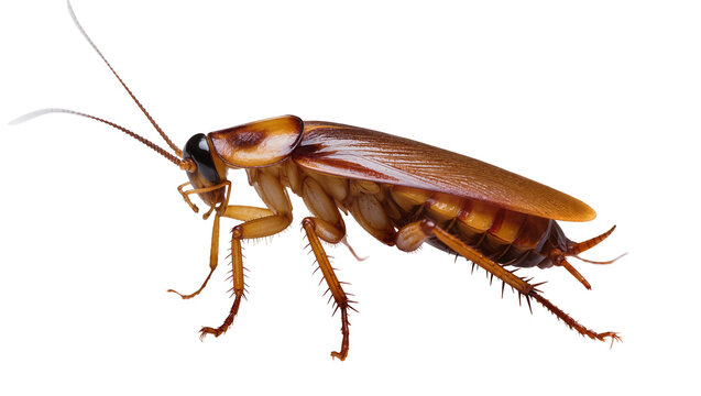 Isolated side view of a large brown cockroach, an unhygienic and unwelcome house pest
