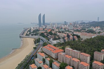 Obraz premium Aerial View of Xiamen University Campus and Coastal Road