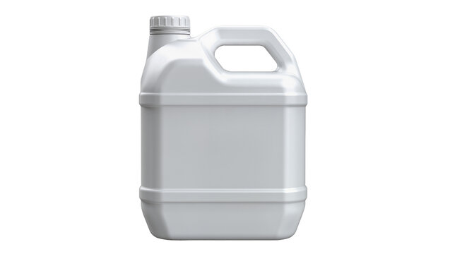 Isolated white plastic jerry can for various liquids, industrial chemicals, or household products