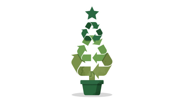 A creative vector illustration of a festive christmas tree made from green recycled arrow symbols