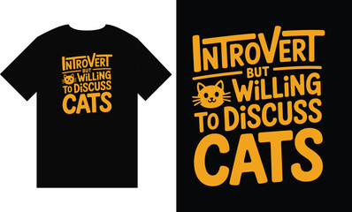 Fototapeta premium Introvert But Willing To Discuss Cats Funny Retro Typography T-Shirt Design with Cute Cat Face Icon and Light Brown Rounded Fonts Vector