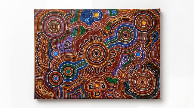 indigenous artistry, an intricate dot painting reflecting australian aboriginal culture in vibrant hues