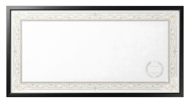 Blank certificate template with ornate border in black frame