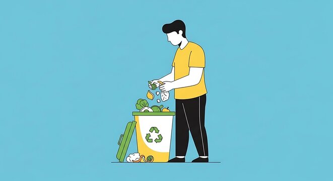 Man Recycling Waste, Eco-Friendly Lifestyle, Sustainable Living, Green Planet Concept