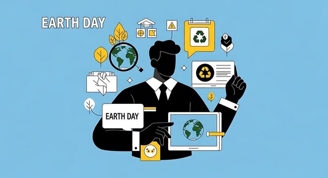 Earth Day Concept, Sustainable Business Solutions, Environmental Protection Icons, Corporate Responsibility, Global Ecology