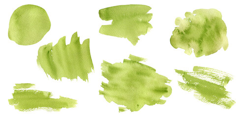 Naklejka premium Abstract grunge watercolor paint brush stroke textured olive green gradient background shapes. Bright watercolour nature color blob texture illustration for eco design, hand painting backdrop