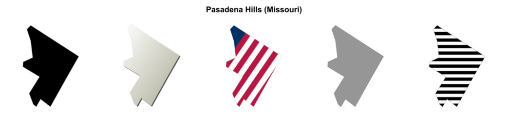 Obraz premium Pasadena Hills (Missouri) blank outline map set