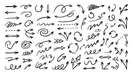 Fototapeta premium Hand-drawn Arrow Collection: Diverse Styles, Directions, and Shapes