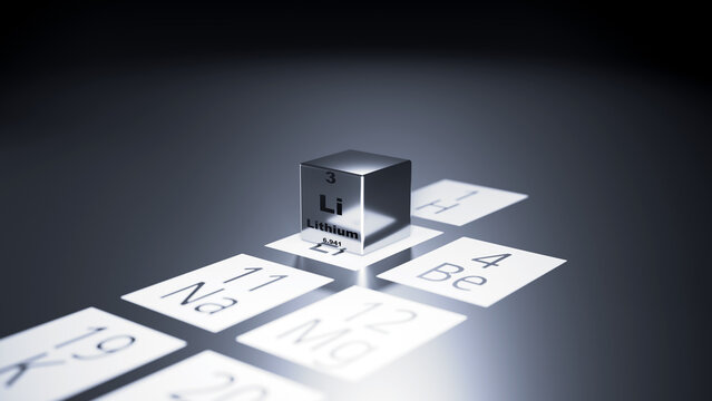 3d rendered image of lithium (Li) as a periodic table visualization