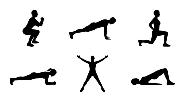Fitness Silhouette Set: Exercise Poses, Workout Icons, Healthy Lifestyle Graphics, Strength Training