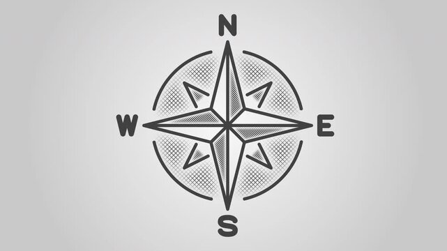 Animation of the Wind Rose symbol appearing, with the cardinal directions indicated by the corresponding letters. Animation of the Wind Rose rotating around its axis.