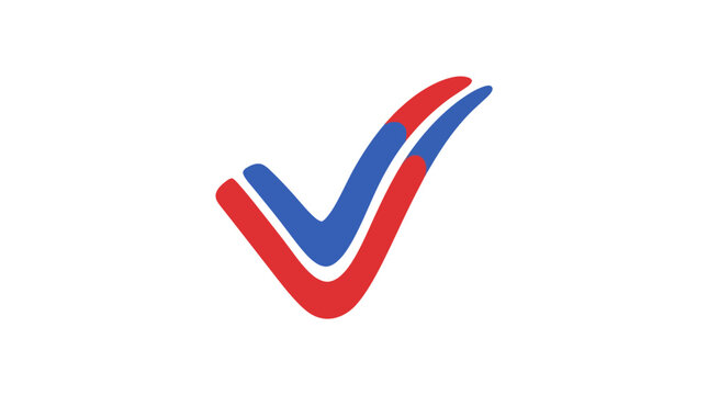 Stylized red and blue double checkmark symbol.