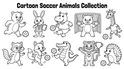 Fototapeta premium Cartoon soccer animals collection cute football players.