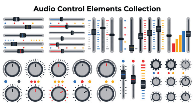 Audio control elements mixer faders and knobs.