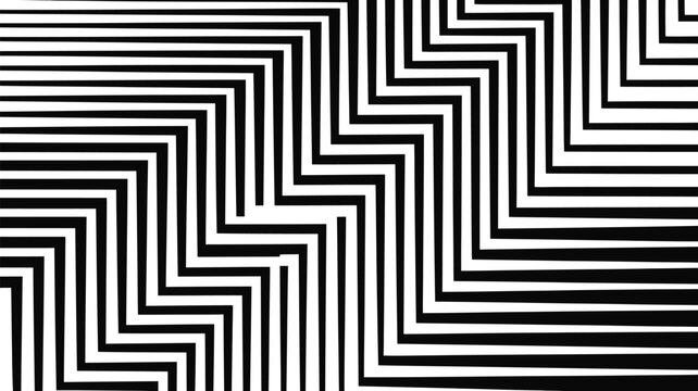 Black and white geometric maze staircase abstract pattern wallpaper with illusion puzzle design and labyrinth style lines