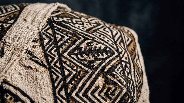textile patterns, a close-up of textured bogolan fabric featuring intricate dark patterns