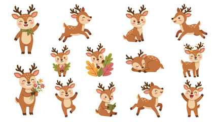 Cartoon reindeer in various poses. © ades