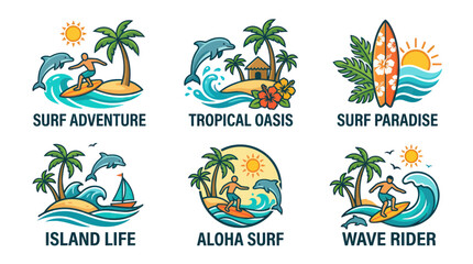 Surfing Lifestyle Logos and Icons. © ades