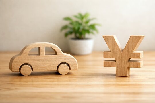 木製ミニカーと円マークが示す車の購入費用と資産形成