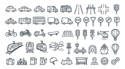 Various Transportation Icons Line Style. © afam