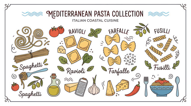 Mediterranean Pasta Collection Italian Cuisine.
