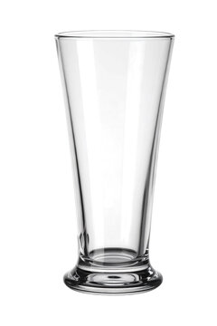 Empty clear pilsner beer glass or tall drinking tumbler with an elegant tapered shape, a sturdy flared base, and a smooth rim, ready for various beverages or cocktails&nbsp;
