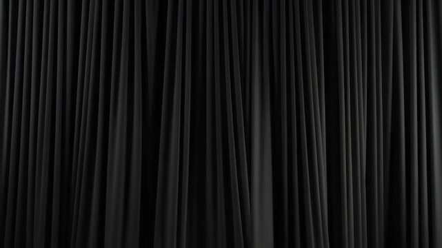 Dark gray fabric curtains with elegant vertical pleats and soft folds create a luxurious and dramatic backdrop, suggesting a sophisticated theatrical setting or a stylish home interior.
