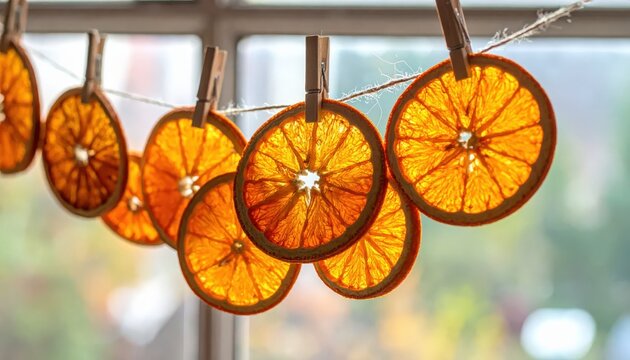 Dried Orange Slices Hanging on a String.