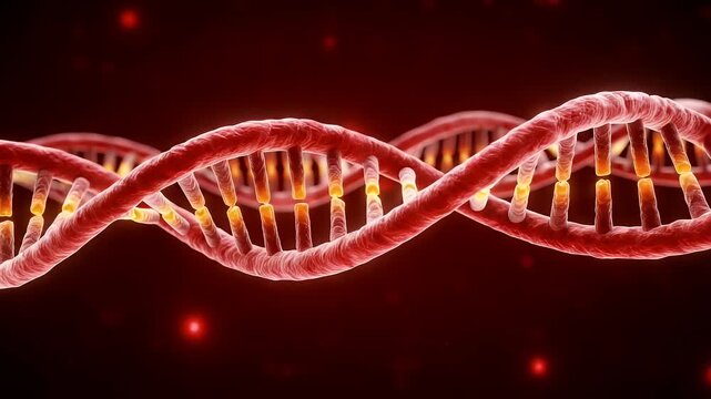 Intricate red double helix structure of deoxyribonucleic acid representing genetic information and biological research advancements in a modern scientific visualization