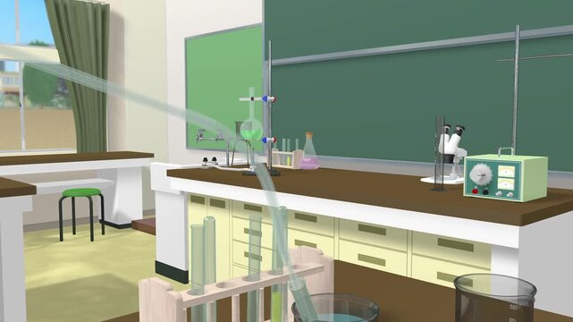アニメーションの背景に使える【学校の理科室】

◆ カメラは黒板を向いて教室の後ろへ移動、テーブルの上の機材を右から左に回ったあと、テーブル前方のフラスコを目指してトラック移動します。
◆ 映像にはブラーなどのぼかしエフェクトを一切かけていませんので、好きな位置で静止画としてもご使用いただけます。