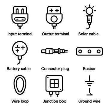 Letters solar wiring no inverter battery icon equally vector isolated icons wire