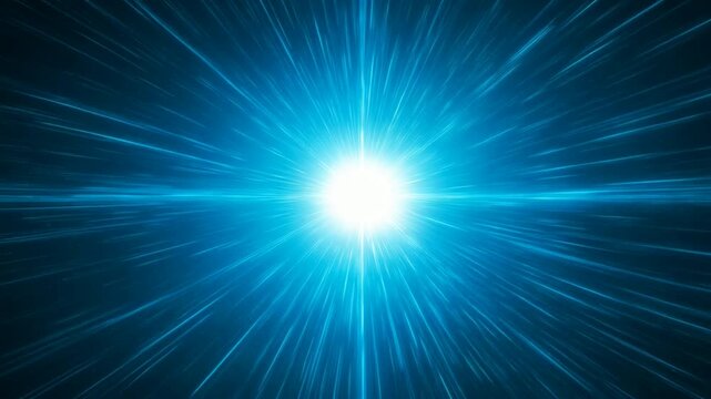 Abstract blue light speed warp tunnel effect, hyperspace travel background, sci-fi motion cosmic energy burst and glowing radial streaks