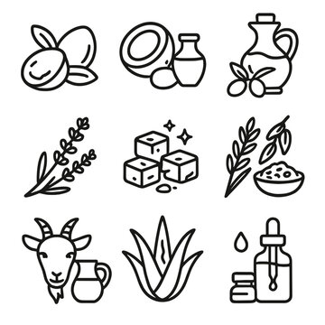 Detailed soap essential aloe oil shea speech icons vector no ingredients icon