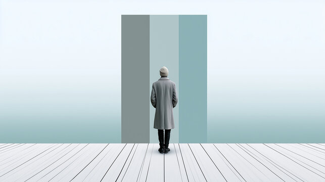 Minimal Winter Depression Awareness Image with Person and Soft Blue Gray Copy Space