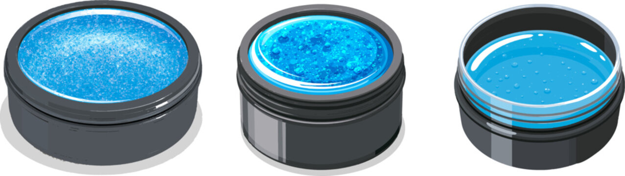 A sleek black tub filled with vibrant blue shaving gel showcases a minimalist design with clean lines and crisp highlights against a pristine white background