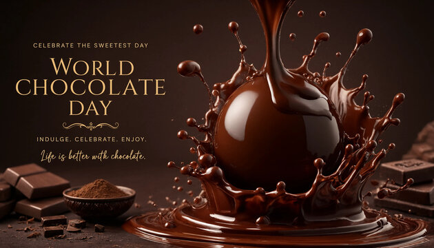 World Chocolate Day Dark Chocolate Splash Sphere Dynamic Art.